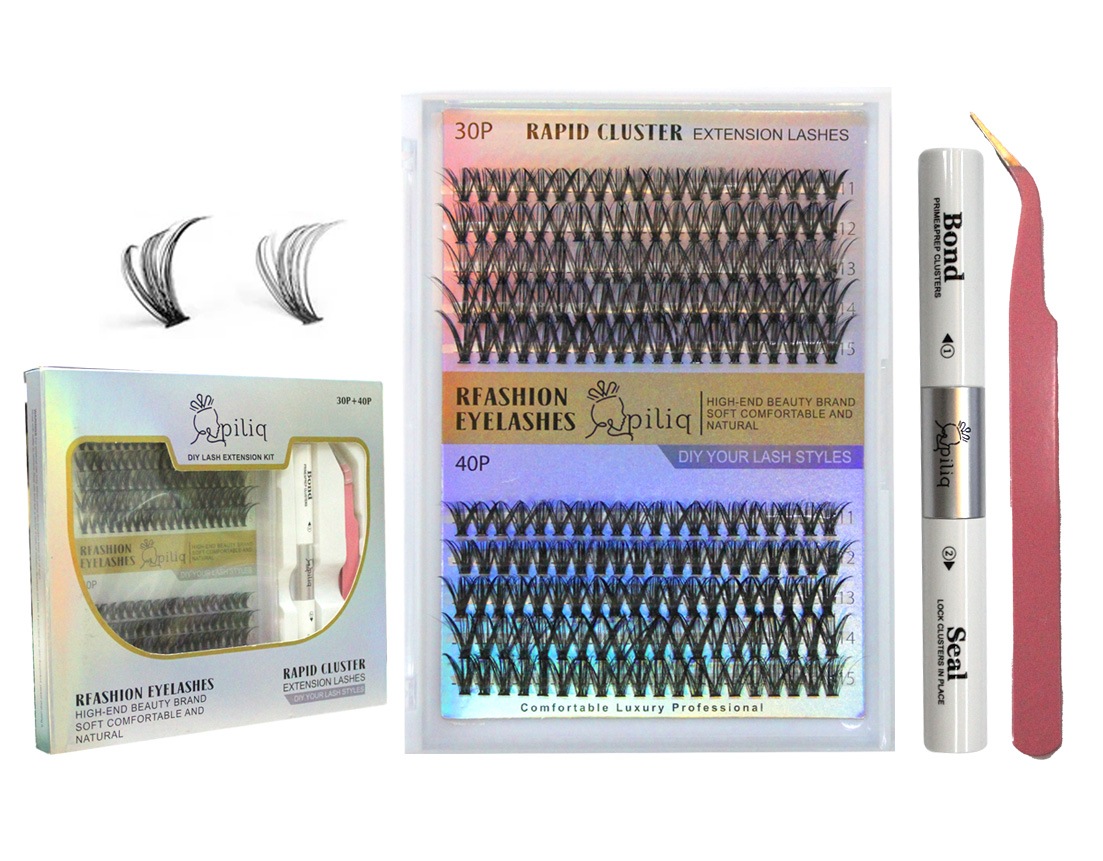 KIT DE PESTAÑAS PILIQ C/ PEGAMENTO Y PINZA 30P+40P