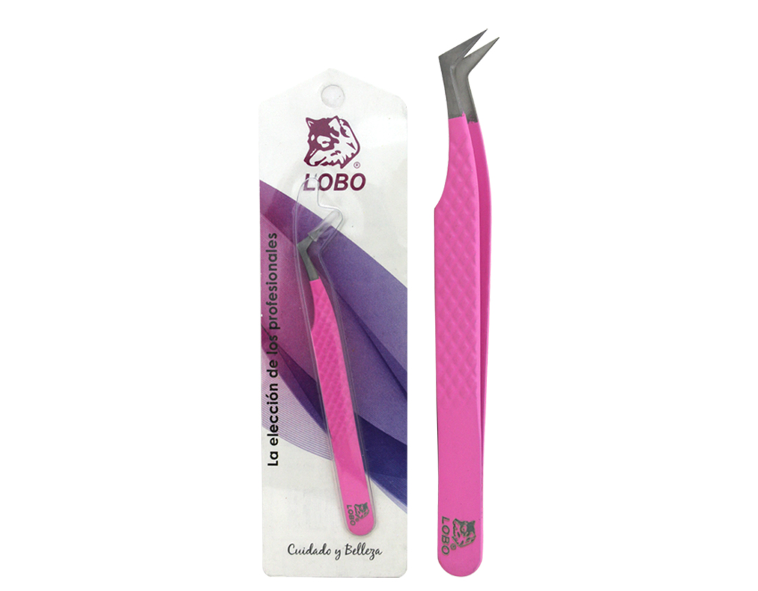 PINZA P/EXT DE PESTAÑAS DIAGONAL ROSA LOBO 1035-RS