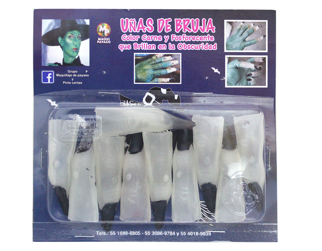 UÑAS DE BRUJA FOSFORESCENTES C/10 PZS.